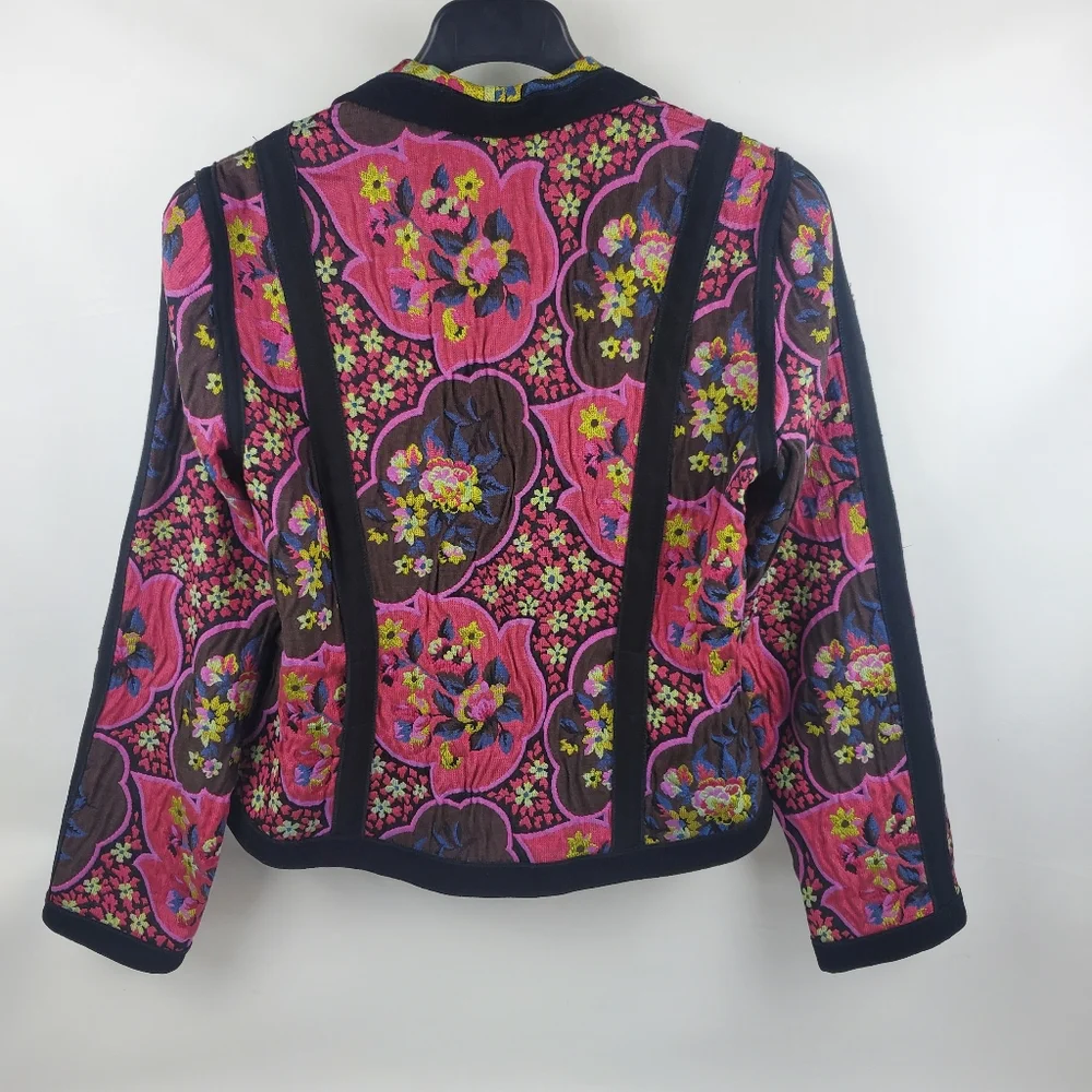 Canvasback Vintage Vibrant Multicolor Flower Cotton Blend Blazer Size 14 - Picture 2 of 9